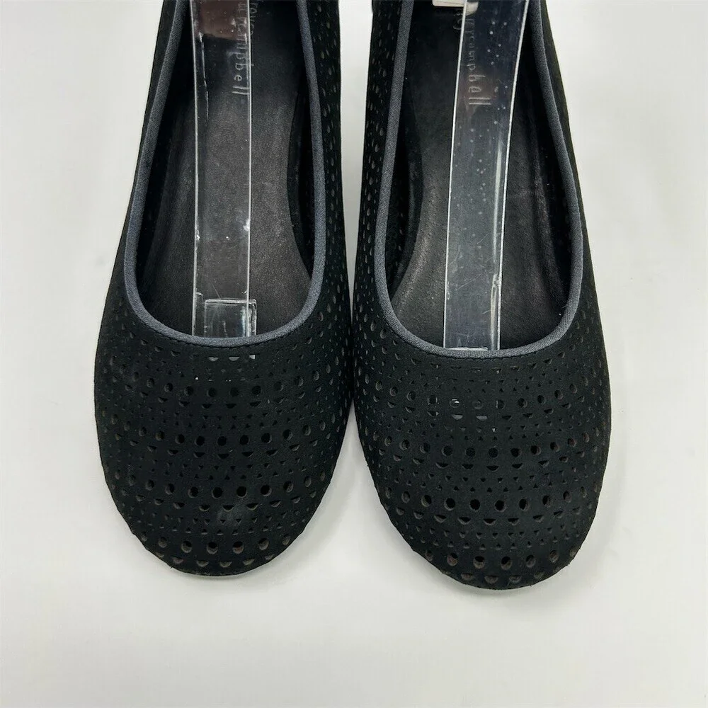Jeffrey Campbell Cirque Black Perforated Leather Wedge Ankle Strap Size 8